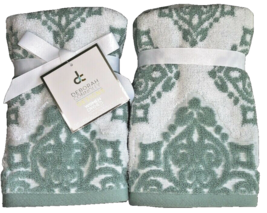 Deborah Connolly Green Fingertip Towels Bathroom Set of 2 Chenille Sculptured - $36.23