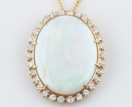 59.87 carat Opal wtith Diamond Bezel Pendant 14k Yellow Gold 20 inch Necklace - $12,349.29