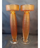 TWO Battuto Amber Pillar Candle Holders Mid Century Vintage Murano Venin... - €364,80 EUR
