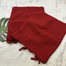 Pottery Barn Pick Stitch Standard Pillow Sham Set of 2 Red Tie Closure Q... - $39.59