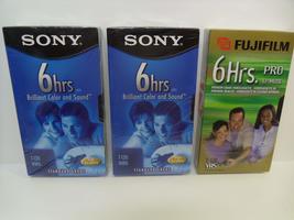 Lot of 3 Blank Recordable T-120 VHS Tapes Sony and Fuji EP Mode [VHS Tape] - £15.34 GBP