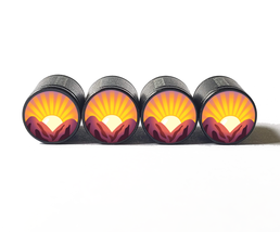 Red Mountain Sunrise Sunset Emoji Tire Valve Caps - Black Aluminum - Set... - £12.56 GBP