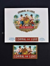 LOT antique 2pc CORRAL de LUXE CIGAR BOX LABEL embossed 6.25&quot;x8 HAVANA - £22.85 GBP