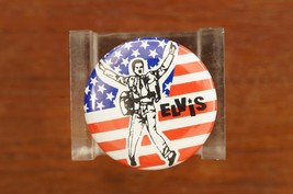 Vintage Elvis Presley Pin Pinback Button American Flag Background 1&quot; - £15.78 GBP