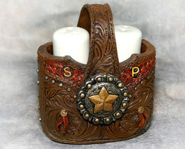 Tooled Leather Look Country Western Salt and Pepper Shakers - £13.57 GBP