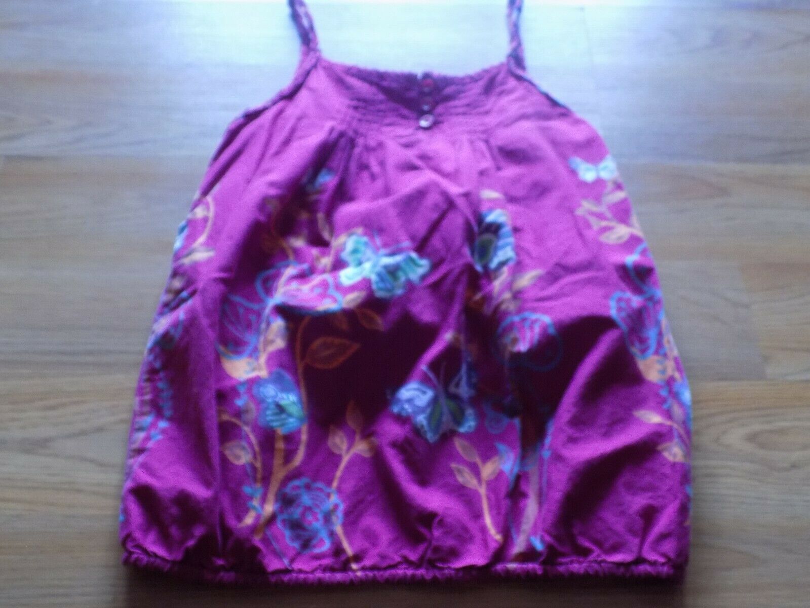 Girls Size XS 7-8 Mudd Magenta Pink Floral Butterfly Summer Tank Top Shirt EUC - £9.43 GBP
