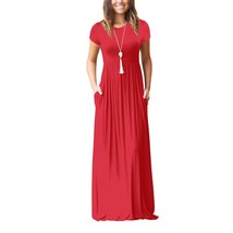 GULE GULE Women&#39;s Short Sleeve Solid Maxi Long Dresses with Pockets - £42.37 GBP