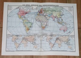 1932 Original Vintage Map Of The World - Transportation / Languages - £15.33 GBP