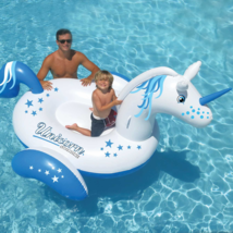 Giant Blue Unicorn Ride On Pool Float Inflatable 106&quot; long Great at River Lake - £23.59 GBP
