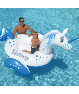 Giant Blue Unicorn Ride On Pool Float Inflatable 106&quot; long Great at Rive... - £23.96 GBP