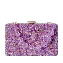 Purple Stones Box Party Clutch Evening Bag for Women Luxury Purses and Handbags  - £40.65 GBP