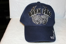 MOTORCYCLE WINGS BORN FREE BIKER RIDE OR DIE BASEBALL CAP HAT ( DARK BLUE ) - $11.38