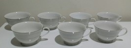 7 Vintage Fine China Japan Harmony House MARY》Footed Tea Cups》Silver Trim - $26.72