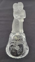 N) Vintage Crystal Clear Frosted Bride Groom Wedding Glass Hand Bell - £6.23 GBP