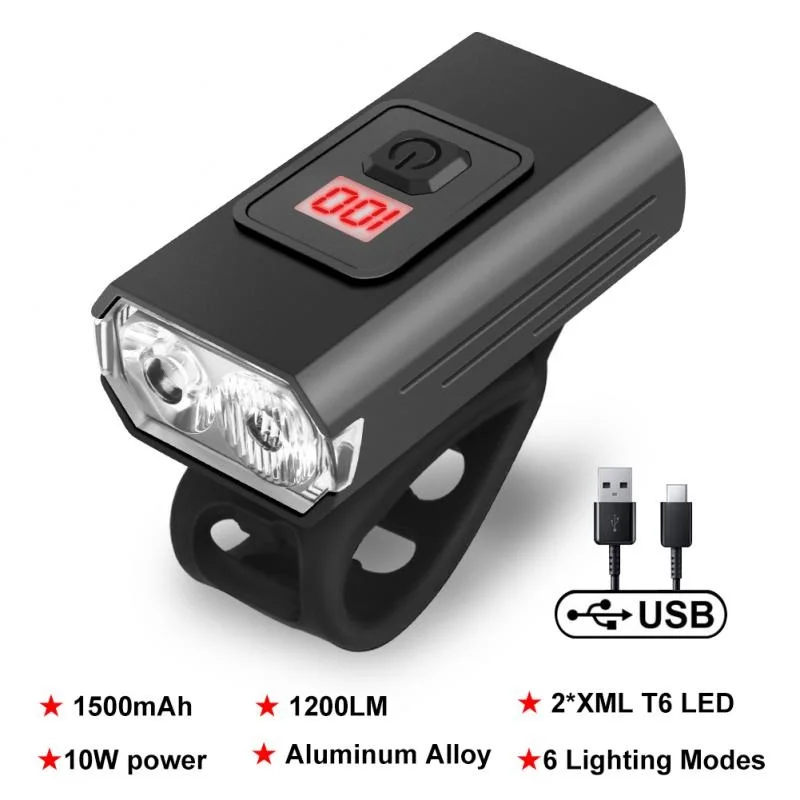 T6 LED Bicycle Light 10W 1200 Lumen USB Rechargeable Power Display MTB Road Bike - $50.85