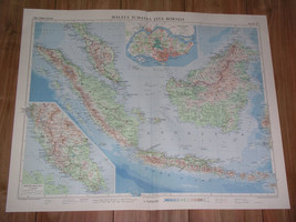1958 Vintage Map Of Singapore / Malaysia Indonesia Brunei Sumatra Borneo Java - £36.55 GBP
