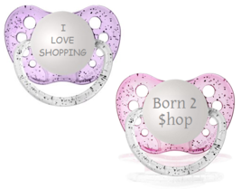 Girls Binky Set - I Love Shopping &amp; Born To Shop Pacifiers - NUK - 6-18 Months - £11.70 GBP