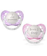 Girls Binky Set - I Love Shopping &amp; Born To Shop Pacifiers - NUK - 6-18 ... - £11.79 GBP