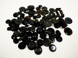 VTG Antique Mix Lot of 154 assorted color &amp; size black buttons - £59.02 GBP