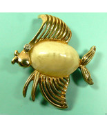 Vintage White Pearly stone clear crystal eye fancy fish Pin Brooch - $33.62