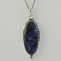 925 Sterling Silver Sodalite Handmade Necklace 18&quot; Chain Festive Gift PS-1924 - £26.98 GBP