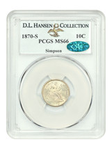 1870-S 10C PCGS/CAC MS66 ex: D.L. Hansen/Simpson - £20,975.74 GBP
