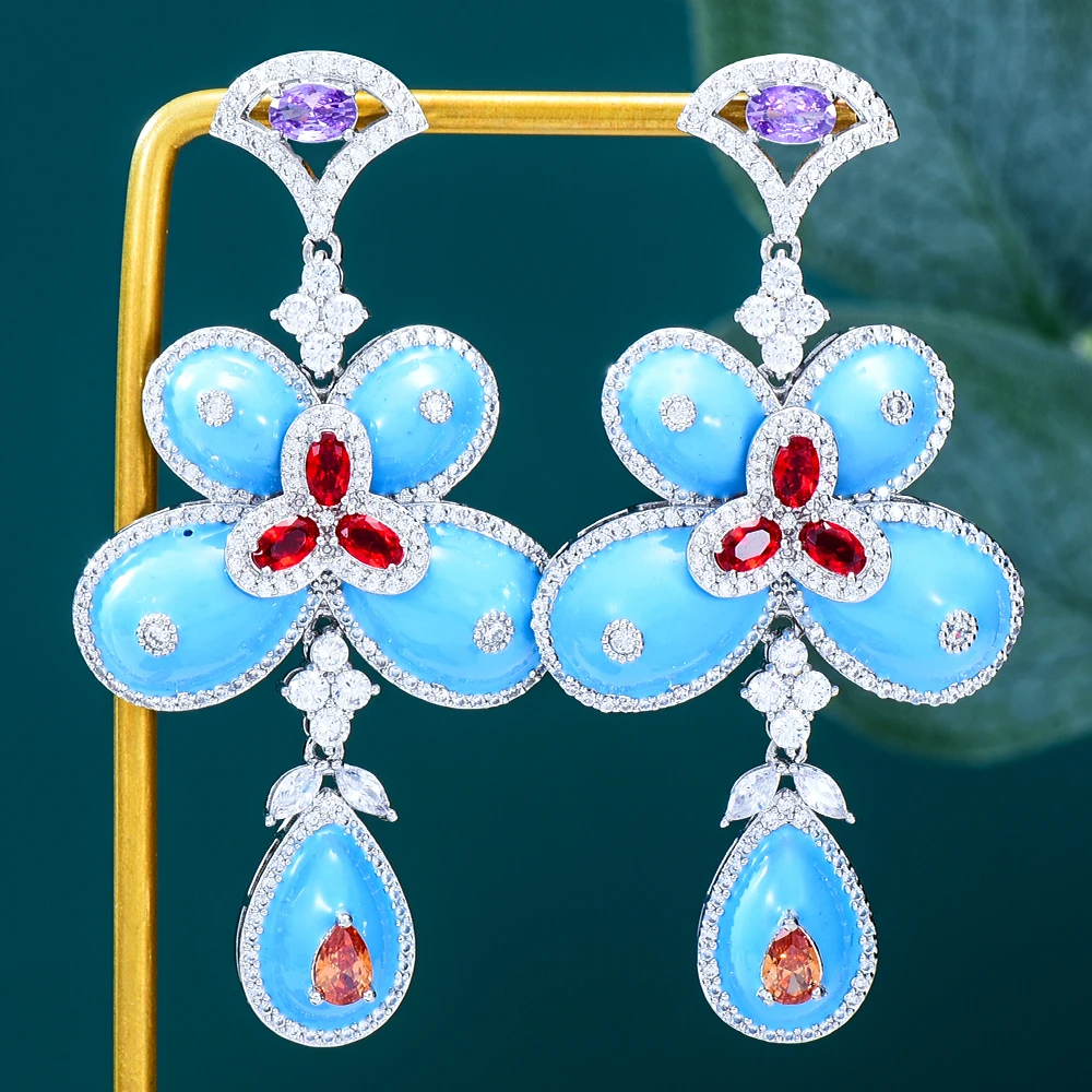 Vintage Luxury Enamel Butterfly Dangle Earrings For Women Wedding Bridal Earring - £44.39 GBP