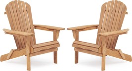 Wood-Natrl Outdoor Wooden Folding Adirondack Chair Set Of 2, Half Assembled, - £114.85 GBP