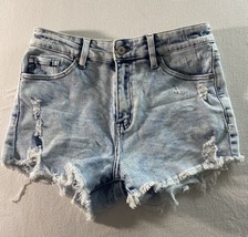 Kancan Shorts Womens Medium Light Wash Frayed Raw Hem CuttOffs Shortshorts Denim - £10.39 GBP