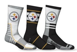 Pittsburgh Steelers Socks 3 Pack Crew Length NFL Football Men Shoe Sz 7-12 - £33.37 GBP