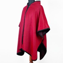 Lightweight Baby Alpaca Wool Hooded Open Poncho Cape Wrap Unisex Handmade Red - £57.71 GBP