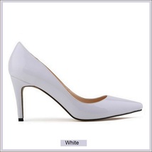 Classic Ladies Shiny PU Leather Pointed Toe Cone Heel Pumps Many Colors n Sizes image 2
