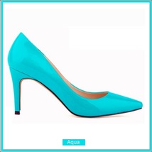 Classic Ladies Shiny PU Leather Pointed Toe Cone Heel Pumps Many Colors n Sizes image 12