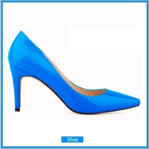 Classic Ladies Shiny PU Leather Pointed Toe Cone Heel Pumps Many Colors n Sizes image 13