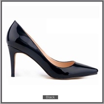 Classic Ladies Shiny PU Leather Pointed Toe Cone Heel Pumps Many Colors n Sizes image 14