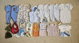 29PC Mixed Lot Infant Clothing Newborn Baby Boys 0-3 Mos Sleepers Bibs Rattles + - £14.00 GBP