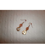 Dangle Earrings , Gold Tone , Cut out Cross . Orange Bead - $2.00