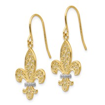 14K Gold &amp; Rhodium Plated Fleur De Lis Shepherd Hook Earrings Jewerly - £171.81 GBP