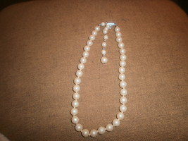 Vintage Faux Off White Pearl Choker Necklace , Knotted , Japan - $10.00