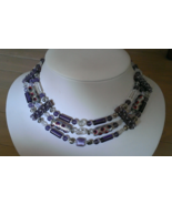 Handmade Designer Necklace Purple three Strand 18" - $66.97