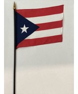New Puerto Rico Mini Desk Flag - Black Wood Stick Gold Top 4” X 6” - $6.81 CAD