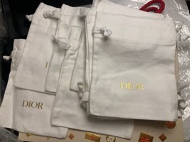 Wholesale Lot of 10 Christian Dior White Mini Drawstring Cotton Dust Bag Pouch - £27.87 GBP