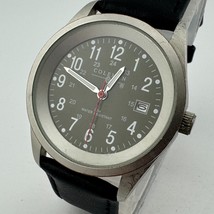 Coleman Japan Quartz Watch Men 30m Silver Leather Date Military Dial New... - $28.49