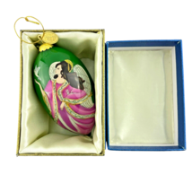 Pier 1 Ornament Li Bien Pink Gown Angel Doves 2014 Green Glass Teardrop Shape - £20.42 GBP