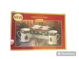 Spode Portmeirion Christmas Tree 5-piece Tin Set Mugs, Coasters, Tin NEW - $18.70