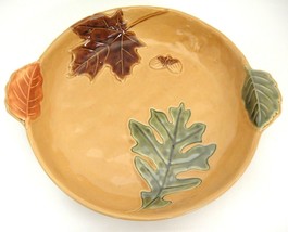 Harvest 11&quot; Round Baking Dish Handled Autumn Leaves Oak Maple Acorn Embossed - £16.06 GBP