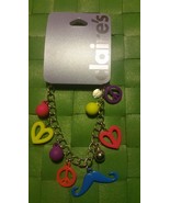 Cute Fun Heart, Peace Sign, Mustache, Neon Charm Bracelet - £10.21 GBP
