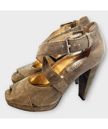 MICHAEL KORS gray suede platform peep toe strappy heels size 8 - €32,10 EUR