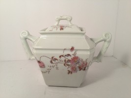 ANTIQUE LEONARD VIENNA  HP PORCELAIN PINK FLOWERS LIDDED BISCUIT JAR, - £19.49 GBP