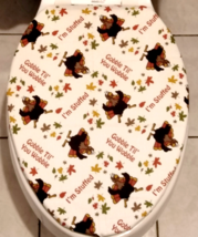 Turkeys Thanksgiving Autumn Leaves Print Fabric ELONGATED Toilet Seat Li... - $12.45